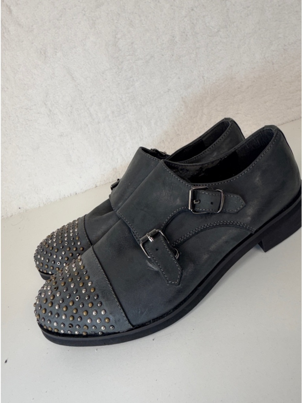 Veronica’s Italy Studded Monk Strap Loafers Leather EU 39 size 8